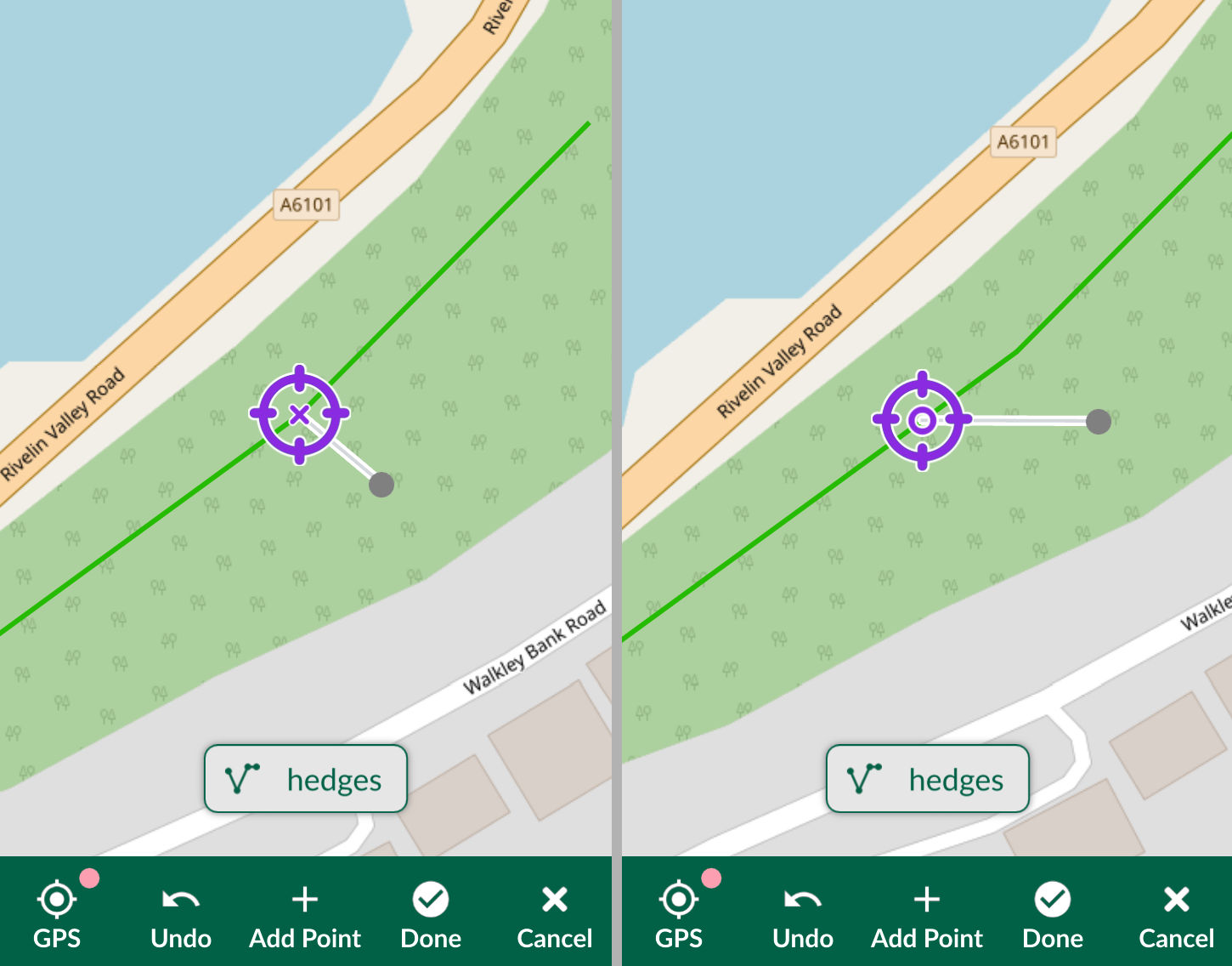 Mergin Maps mobile app crosshairs when snapping